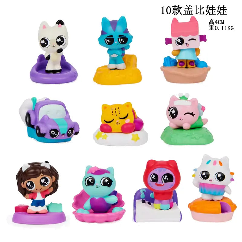 13pcs Gabby Dollhouse Anime Figure Toy Smiling Car Cat Hug Gaby Girl