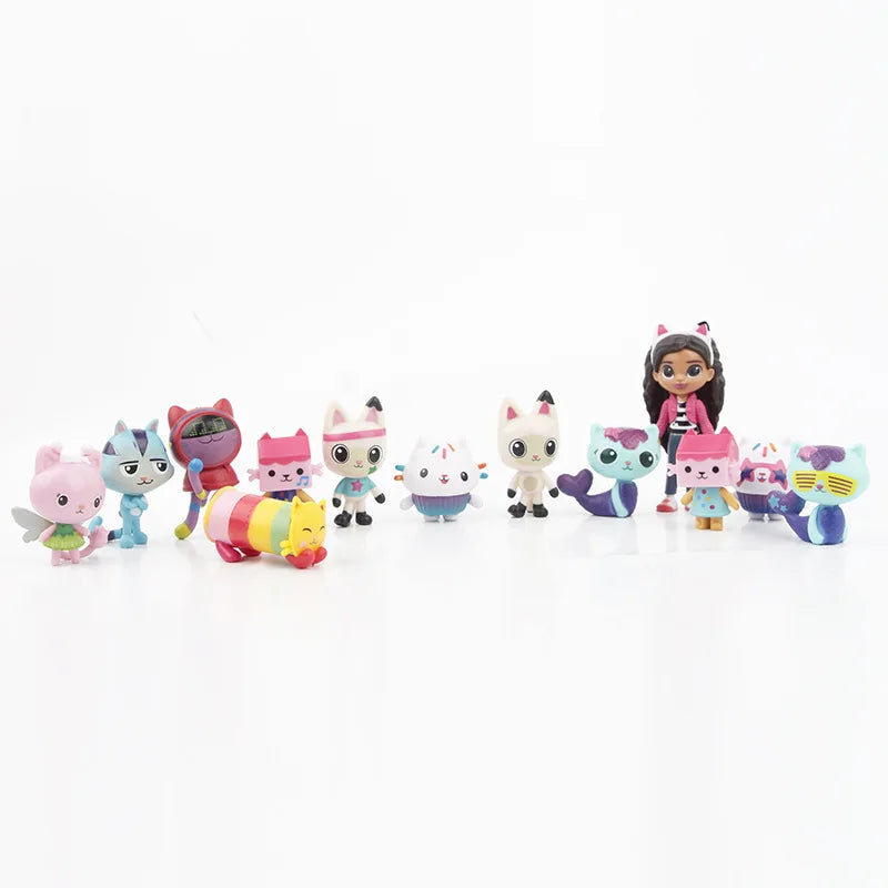 13pcs Gabby Dollhouse Anime Figure Toy Smiling Car Cat Hug Gaby Girl