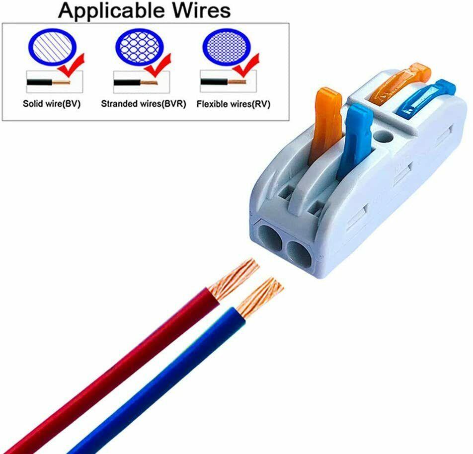2 Way Electrical Connectors Wire Block Clamp Clips Fast Cable Reusable