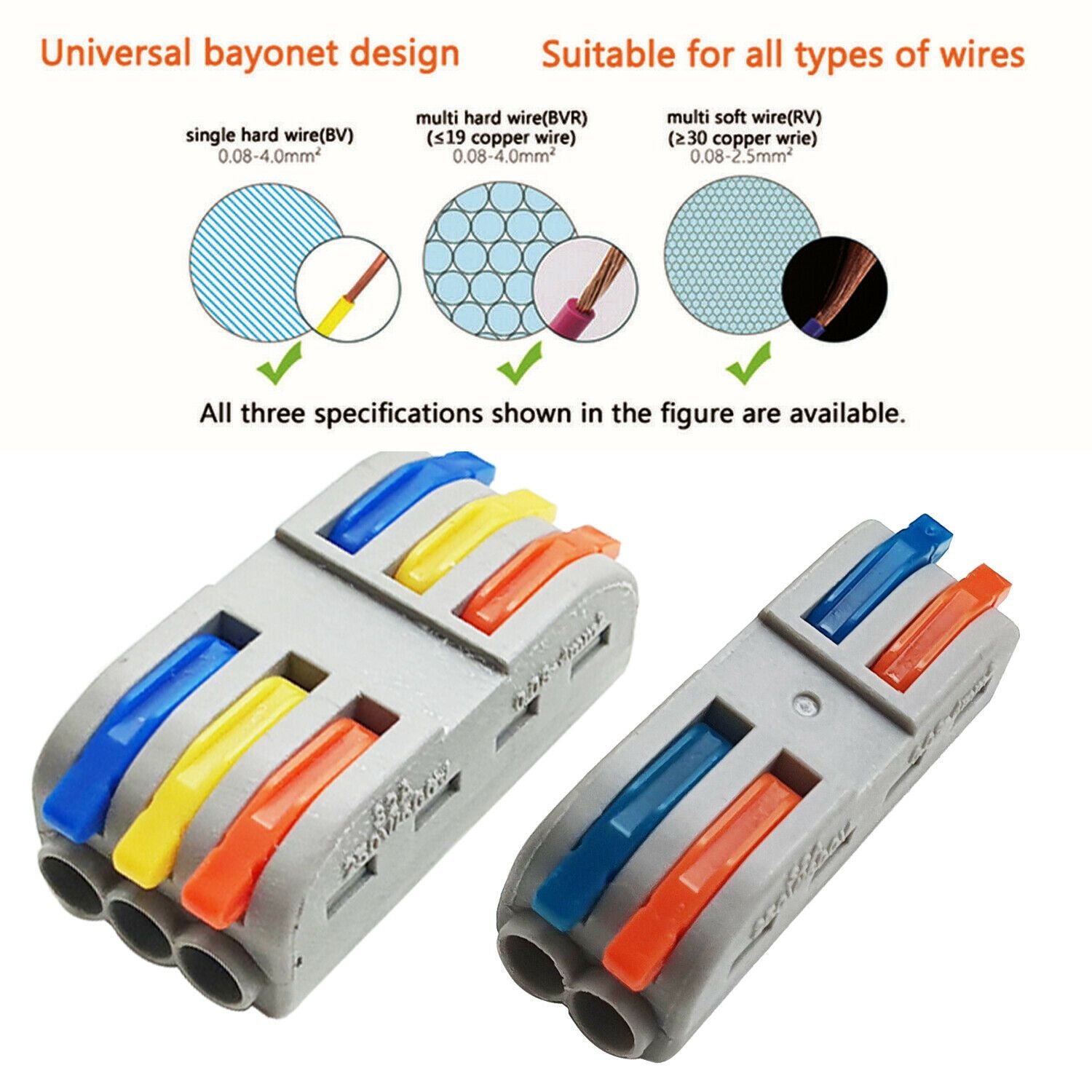 2/3 Way Electrical Connectors Wire Block Clamp Clips Fast Cable